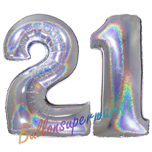 Folienballons-Zahlen-21-holografisch-Silber-Luftballons-Geschenk-21.-Geburtstag-Jubilaeum-Firmenveranstaltung
