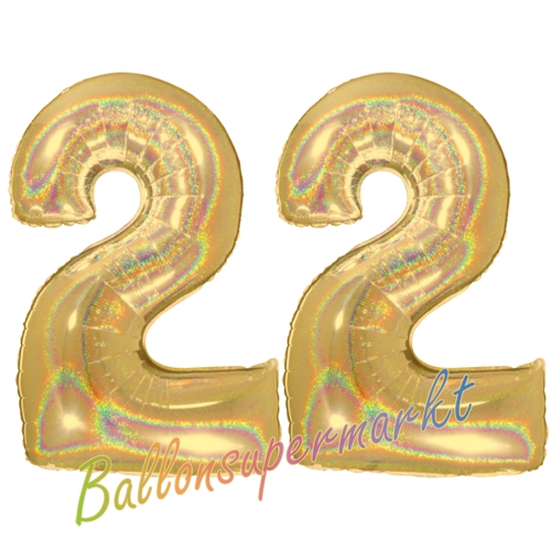 Folienballons-Zahlen-22-holografisch-Gold-Luftballons-Geschenk-22.-Geburtstag-Jubilaeum-Firmenveranstaltung