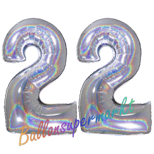 Folienballons-Zahlen-22-holografisch-Silber-Luftballons-Geschenk-22.-Geburtstag-Jubilaeum-Firmenveranstaltung