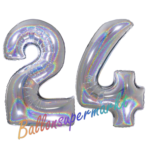 Folienballons-Zahlen-24-holografisch-Silber-Luftballons-Geschenk-24.-Geburtstag-Jubilaeum-Firmenveranstaltung