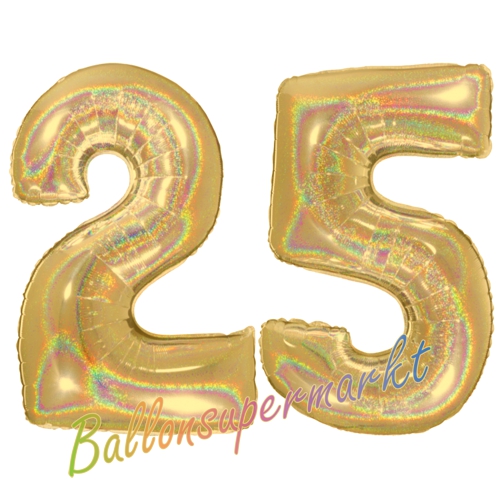 Folienballons-Zahlen-25-holografisch-Gold-Luftballons-Geschenk-25.-Geburtstag-Jubilaeum-Firmenveranstaltung