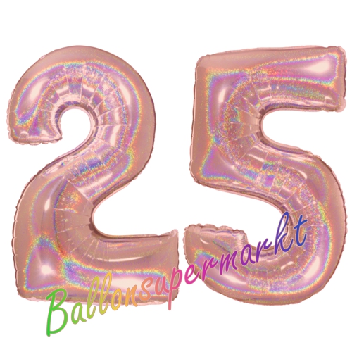 Folienballons-Zahlen-25-holografisch-Rosegold-Luftballons-Geschenk-25.-Geburtstag-Jubilaeum-Firmenveranstaltung