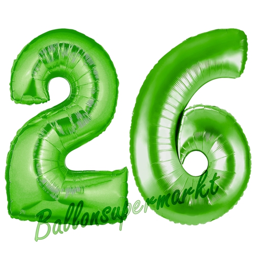 Folienballons-Zahlen-26-Gruen-Luftballons-Geschenk-26.-Geburtstag-Jubilaeum-Firmenveranstaltung