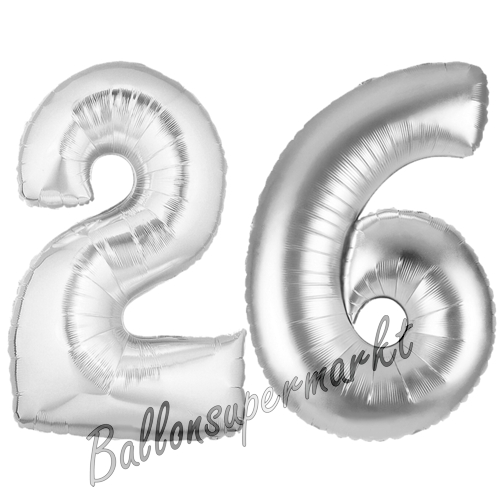 Folienballons-Zahlen-26-Silber-Luftballons-Geschenk-26.-Geburtstag-Jubilaeum-Firmenveranstaltung