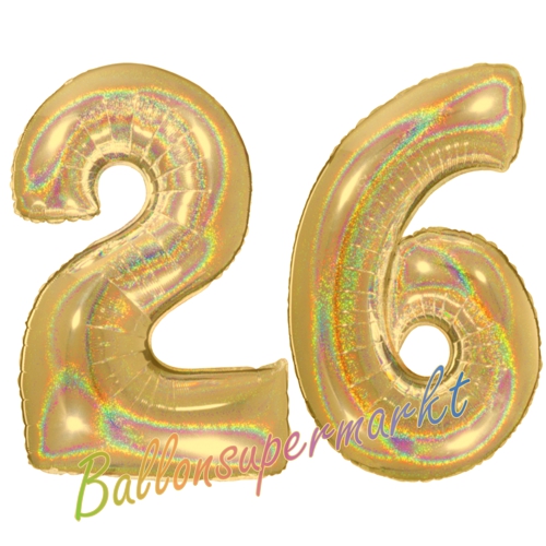Folienballons-Zahlen-26-holografisch-Gold-Luftballons-Geschenk-26.-Geburtstag-Jubilaeum-Firmenveranstaltung