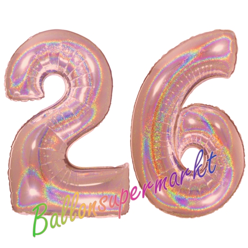 Folienballons-Zahlen-26-holografisch-Rosegold-Luftballons-Geschenk-26.-Geburtstag-Jubilaeum-Firmenveranstaltung