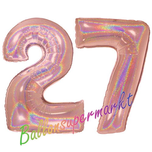 Folienballons-Zahlen-27-holografisch-Rosegold-Luftballons-Geschenk-27.-Geburtstag-Jubilaeum-Firmenveranstaltung