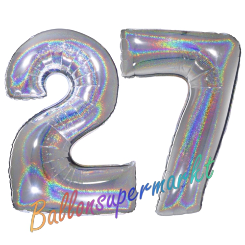 Folienballons-Zahlen-27-holografisch-Silber-Luftballons-Geschenk-27.-Geburtstag-Jubilaeum-Firmenveranstaltung