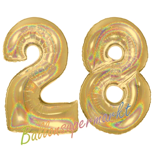 Folienballons-Zahlen-28-holografisch-Gold-Luftballons-Geschenk-28.-Geburtstag-Jubilaeum-Firmenveranstaltung