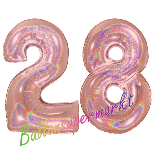 Folienballons-Zahlen-28-holografisch-Rosegold-Luftballons-Geschenk-28.-Geburtstag-Jubilaeum-Firmenveranstaltung