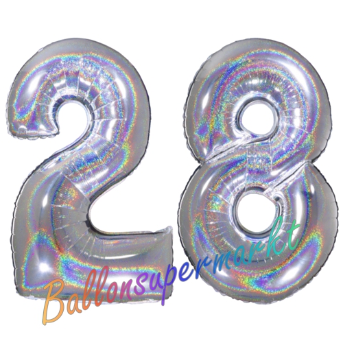 Folienballons-Zahlen-28-holografisch-Silber-Luftballons-Geschenk-28.-Geburtstag-Jubilaeum-Firmenveranstaltung