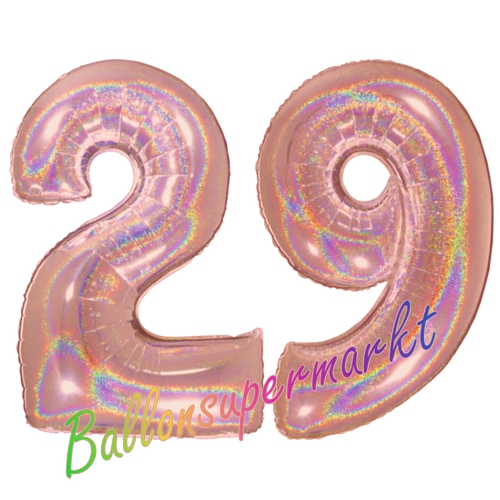 Folienballons-Zahlen-29-holografisch-Rosegold-Luftballons-Geschenk-29.-Geburtstag-Jubilaeum-Firmenveranstaltung
