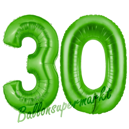 Folienballons-Zahlen-30-Gruen-Luftballons-Geschenk-30.-Geburtstag-Jubilaeum-Firmenveranstaltung
