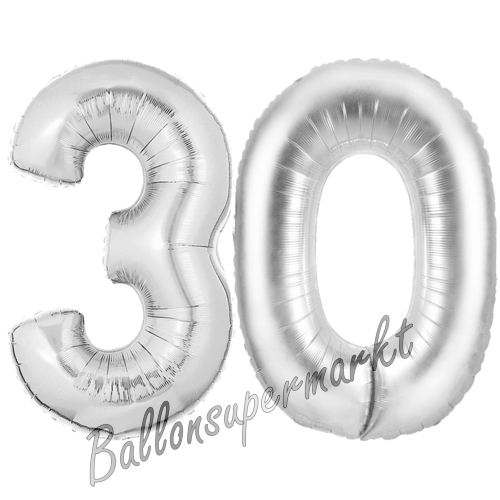 Folienballons-Zahlen-30-Silber-Luftballons-Geschenk-30.-Geburtstag-Jubilaeum-Firmenveranstaltung