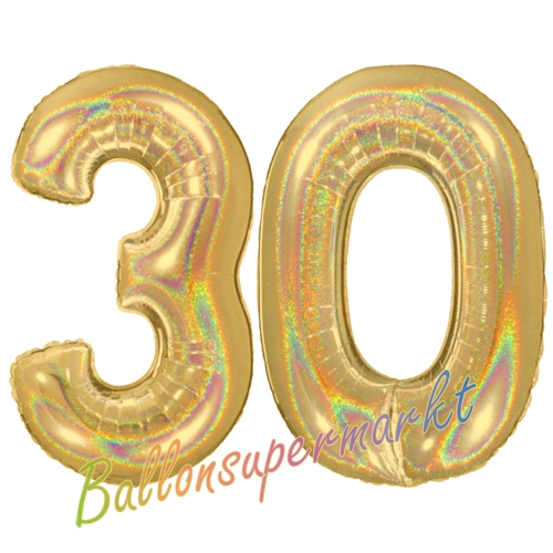 Folienballons-Zahlen-30-holografisch-Gold-Luftballons-Geschenk-30.-Geburtstag-Jubilaeum-Firmenveranstaltung