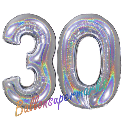 Folienballons-Zahlen-30-holografisch-Silber-Luftballons-Geschenk-30.-Geburtstag-Jubilaeum-Firmenveranstaltung