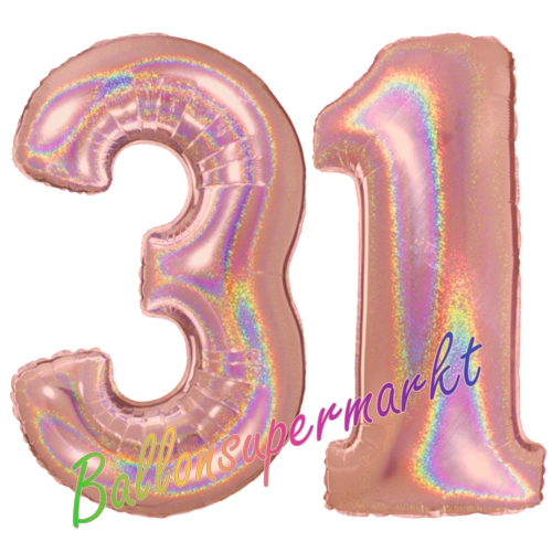 Folienballons-Zahlen-31-holografisch-Rosegold-Luftballons-Geschenk-31.-Geburtstag-Jubilaeum-Firmenveranstaltung