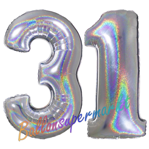 Folienballons-Zahlen-31-holografisch-Silber-Luftballons-Geschenk-31.-Geburtstag-Jubilaeum-Firmenveranstaltung
