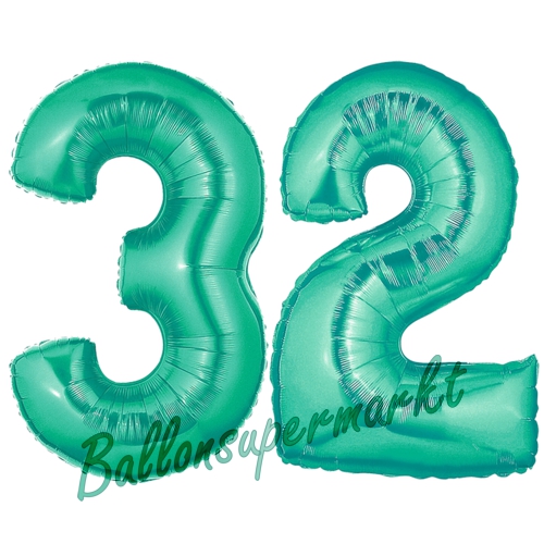 Folienballons-Zahlen-32-Aquamarin-Luftballons-Geschenk-32.-Geburtstag-Jubilaeum-Firmenveranstaltung