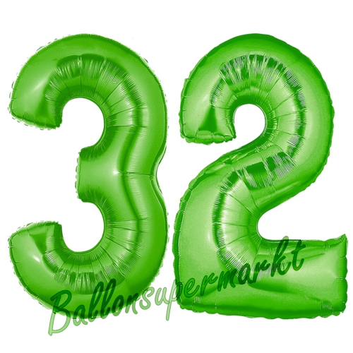 Folienballons-Zahlen-32-Gruen-Luftballons-Geschenk-32.-Geburtstag-Jubilaeum-Firmenveranstaltung