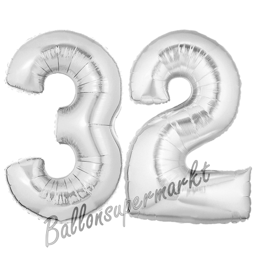 Folienballons-Zahlen-32-Silber-Luftballons-Geschenk-32.-Geburtstag-Jubilaeum-Firmenveranstaltung