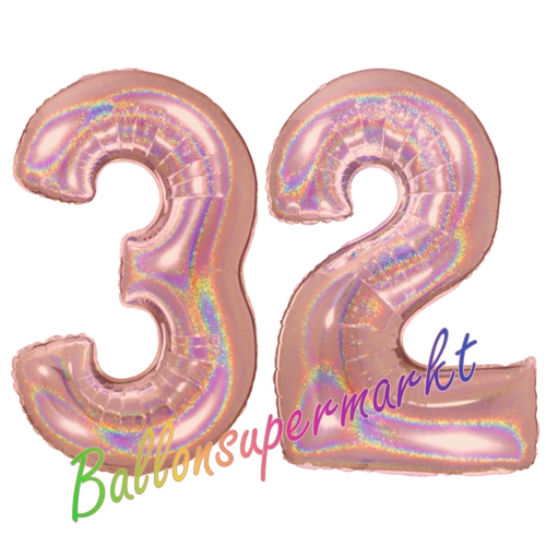 Folienballons-Zahlen-32-holografisch-Rosegold-Luftballons-Geschenk-32.-Geburtstag-Jubilaeum-Firmenveranstaltung