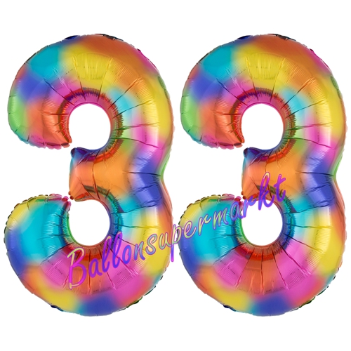 Folienballons-Zahlen-33-Regenbogen-Luftballons-Geschenk-33.-Geburtstag-Jubilaeum-Firmenveranstaltung