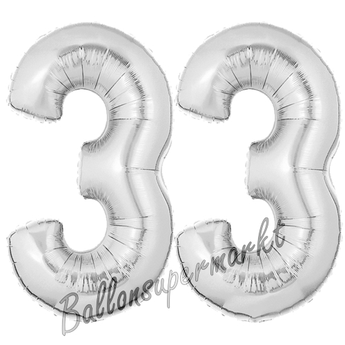 Folienballons-Zahlen-33-Silber-Luftballons-Geschenk-33.-Geburtstag-Jubilaeum-Firmenveranstaltung