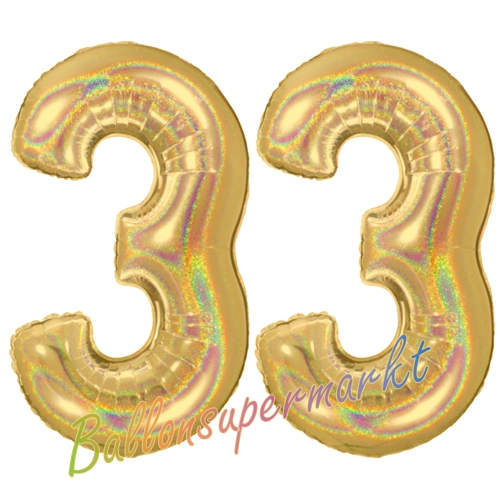 Folienballons-Zahlen-33-holografisch-Gold-Luftballons-Geschenk-33.-Geburtstag-Jubilaeum-Firmenveranstaltung
