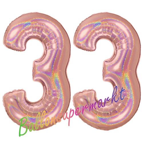 Folienballons-Zahlen-33-holografisch-Rosegold-Luftballons-Geschenk-33.-Geburtstag-Jubilaeum-Firmenveranstaltung