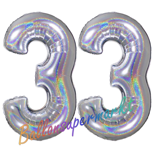 Folienballons-Zahlen-33-holografisch-Silber-Luftballons-Geschenk-33.-Geburtstag-Jubilaeum-Firmenveranstaltung