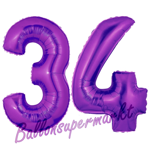 Folienballons-Zahlen-34-Lila-Luftballons-Geschenk-34.-Geburtstag-Jubilaeum-Firmenveranstaltung