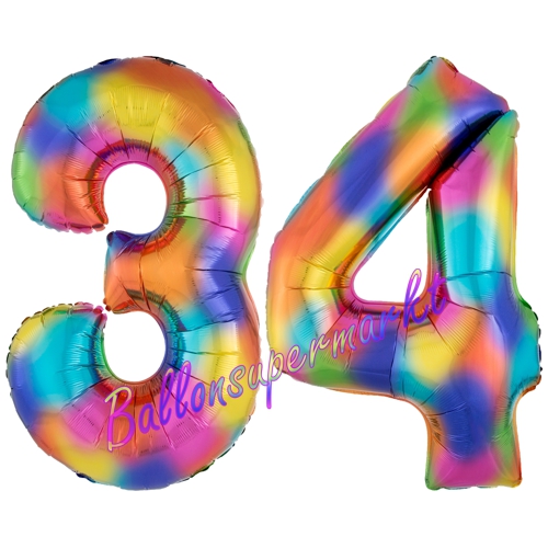 Folienballons-Zahlen-34-Regenbogen-Luftballons-Geschenk-34.-Geburtstag-Jubilaeum-Firmenveranstaltung