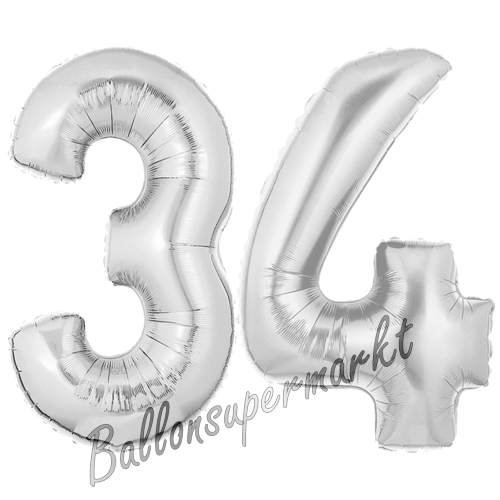 Folienballons-Zahlen-34-Silber-Luftballons-Geschenk-34.-Geburtstag-Jubilaeum-Firmenveranstaltung