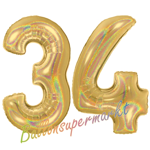 Folienballons-Zahlen-34-holografisch-Gold-Luftballons-Geschenk-34.-Geburtstag-Jubilaeum-Firmenveranstaltung