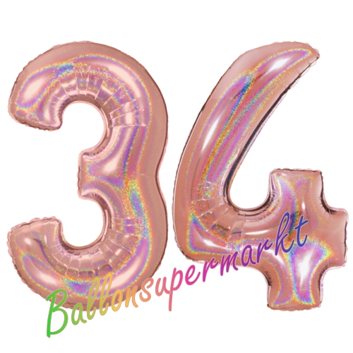 Folienballons-Zahlen-34-holografisch-Rosegold-Luftballons-Geschenk-34.-Geburtstag-Jubilaeum-Firmenveranstaltung