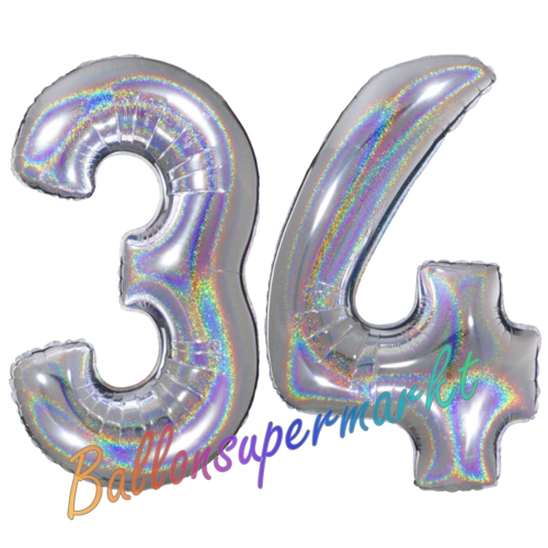 Folienballons-Zahlen-34-holografisch-Silber-Luftballons-Geschenk-34.-Geburtstag-Jubilaeum-Firmenveranstaltung