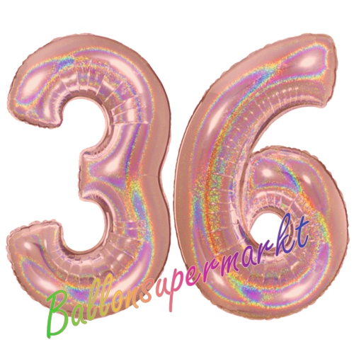 Folienballons-Zahlen-36-holografisch-Rosegold-Luftballons-Geschenk-36.-Geburtstag-Jubilaeum-Firmenveranstaltung