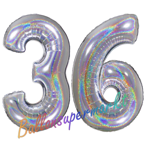 Folienballons-Zahlen-36-holografisch-Silber-Luftballons-Geschenk-36.-Geburtstag-Jubilaeum-Firmenveranstaltung