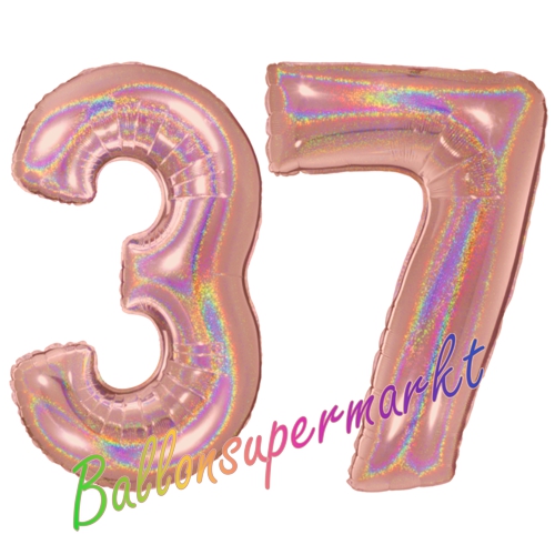 Folienballons-Zahlen-37-holografisch-Rosegold-Luftballons-Geschenk-37.-Geburtstag-Jubilaeum-Firmenveranstaltung