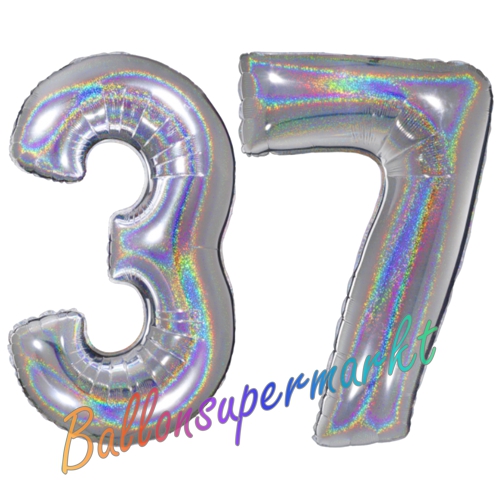 Folienballons-Zahlen-37-holografisch-Silber-Luftballons-Geschenk-37.-Geburtstag-Jubilaeum-Firmenveranstaltung