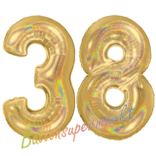 Folienballons-Zahlen-38-holografisch-Gold-Luftballons-Geschenk-38.-Geburtstag-Jubilaeum-Firmenveranstaltung