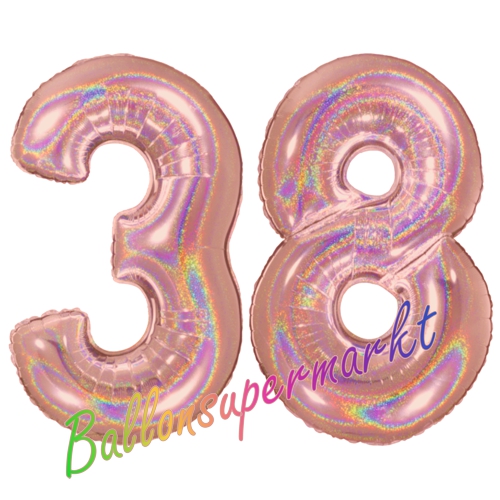 Folienballons-Zahlen-38-holografisch-Rosegold-Luftballons-Geschenk-38.-Geburtstag-Jubilaeum-Firmenveranstaltung