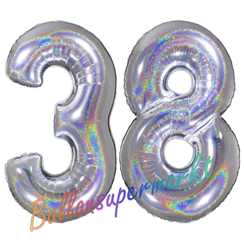 Folienballons-Zahlen-38-holografisch-Silber-Luftballons-Geschenk-38.-Geburtstag-Jubilaeum-Firmenveranstaltung