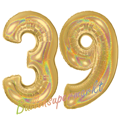 Folienballons-Zahlen-39-holografisch-Gold-Luftballons-Geschenk-39.-Geburtstag-Jubilaeum-Firmenveranstaltung