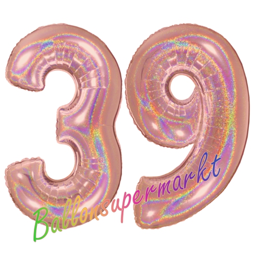 Folienballons-Zahlen-39-holografisch-Rosegold-Luftballons-Geschenk-39.-Geburtstag-Jubilaeum-Firmenveranstaltung