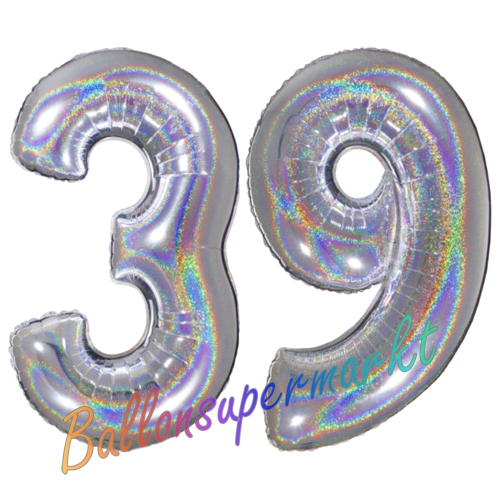 Folienballons-Zahlen-39-holografisch-Silber-Luftballons-Geschenk-39.-Geburtstag-Jubilaeum-Firmenveranstaltung