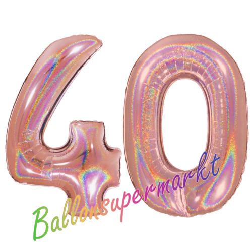 Folienballons-Zahlen-40-holografisch-Rosegold-Luftballons-Geschenk-40.-Geburtstag-Jubilaeum-Firmenveranstaltung