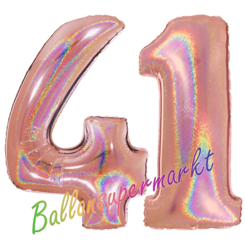 Folienballons-Zahlen-41-holografisch-Rosegold-Luftballons-Geschenk-41.-Geburtstag-Jubilaeum-Firmenveranstaltung