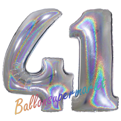 Folienballons-Zahlen-41-holografisch-Silber-Luftballons-Geschenk-41.-Geburtstag-Jubilaeum-Firmenveranstaltung